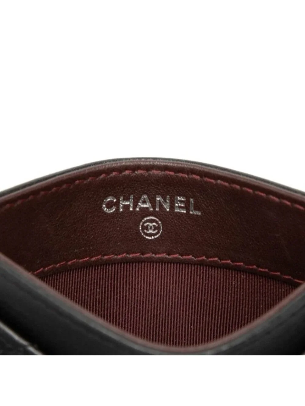 Chanel CC Logo Quilted Card Case Black Lambskin